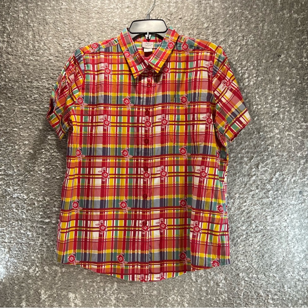 Adrian Delafield Women Button Up Plaid Floral Large Western Retro Cottagecore